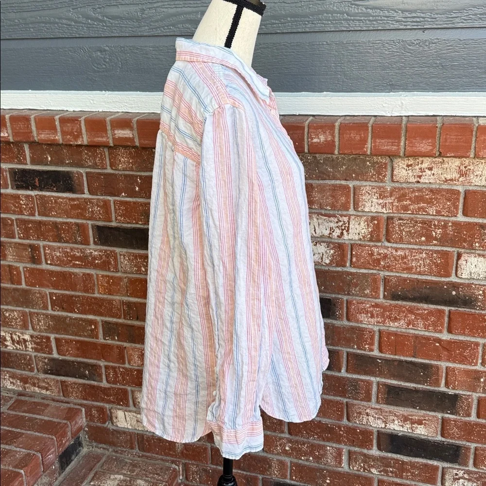 L.L. Bean Blue White Striped 100% Linen Long Sleeve Tunic Shirt XL Extra Large